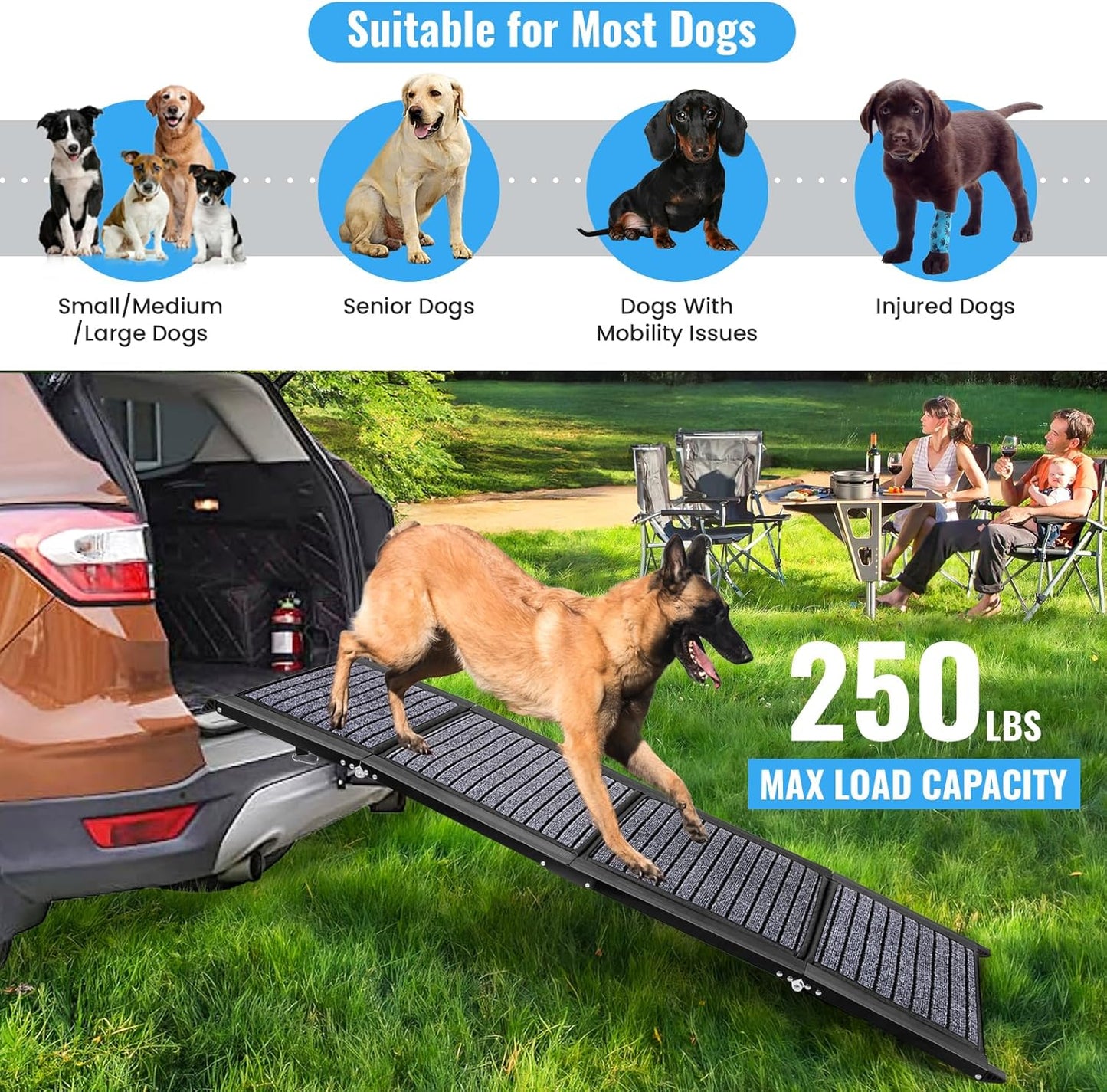 63"x17" Folding Dog Ramp - Non-Slip, Side Handle, Portable for SUV/Truck/Car