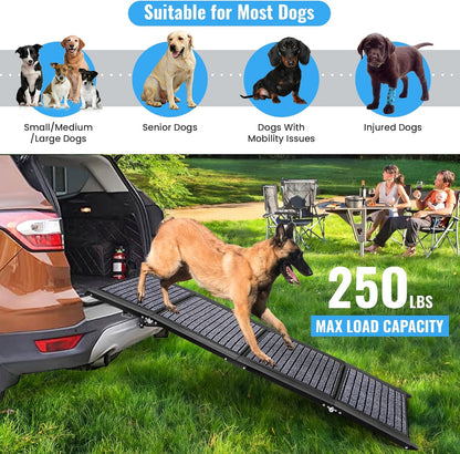 63"x17" Folding Dog Ramp - Non-Slip, Side Handle, Portable for SUV/Truck/Car