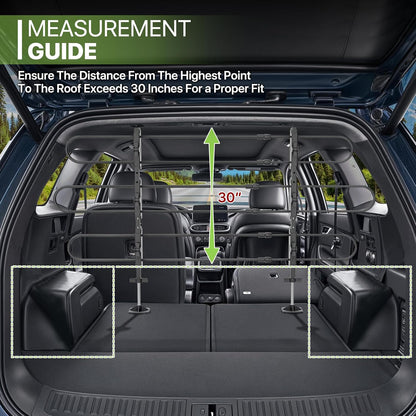Adjustable Dog Barrier 34"-60"W x 30"-50"H - Strong Metal Tubing for SUV/Car/Truck/Minivan (Black)