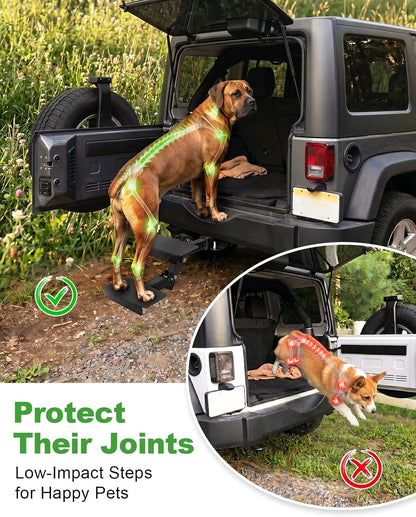Heavy-Duty Foldable 2-Step Dog Hitch for 2" Receiver - Adjustable Height, Universal for SUV/Truck/RV