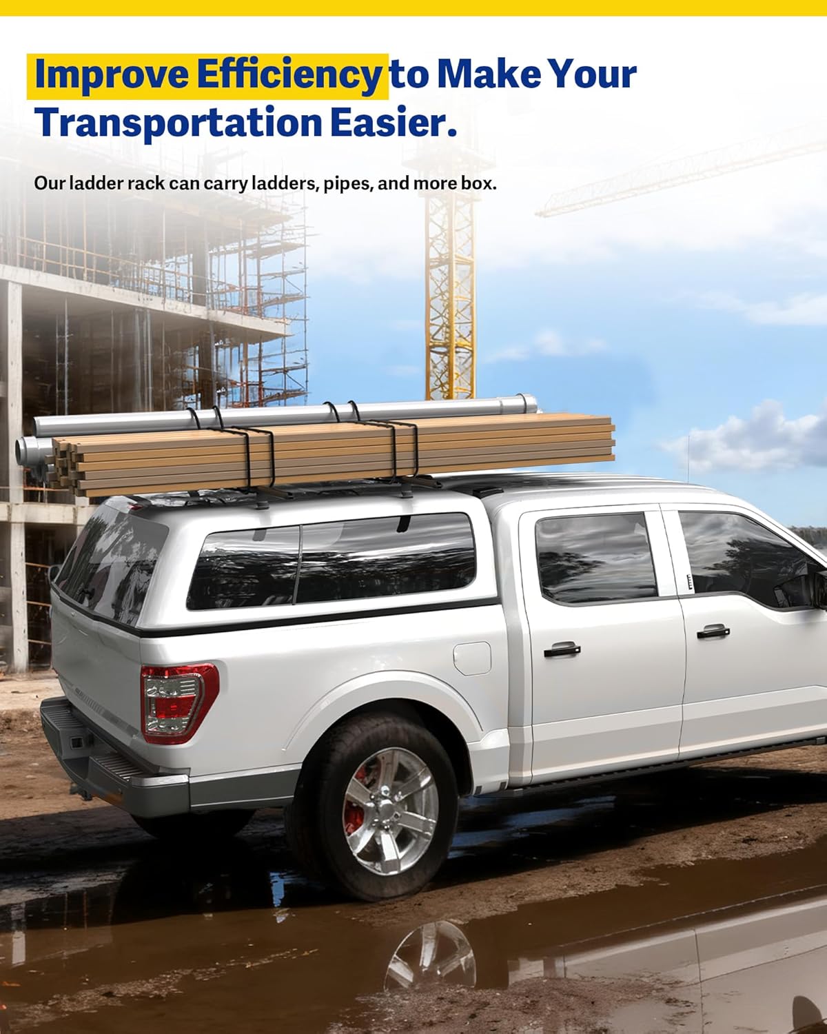 500 lb Truck Topper Ladder Rack (60" Aluminum) - Black for Van/Truck Cap