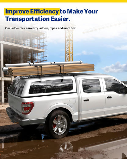 500 lb Truck Topper Ladder Rack (60" Aluminum) - Black for Van/Truck Cap