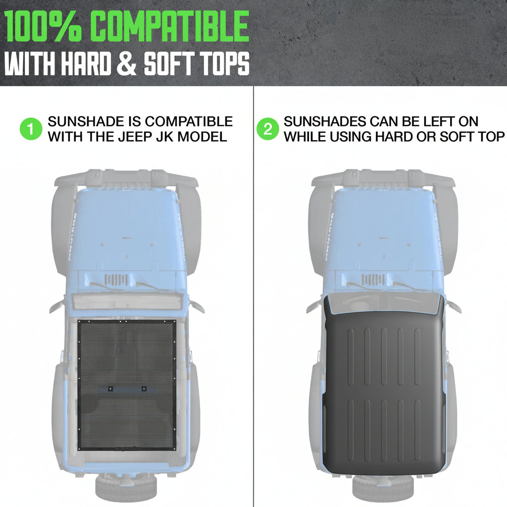 Mesh Bikini Sun Shade for 2007-2018 Jeep Wrangler JK 2-Door - UV & Wind Protection