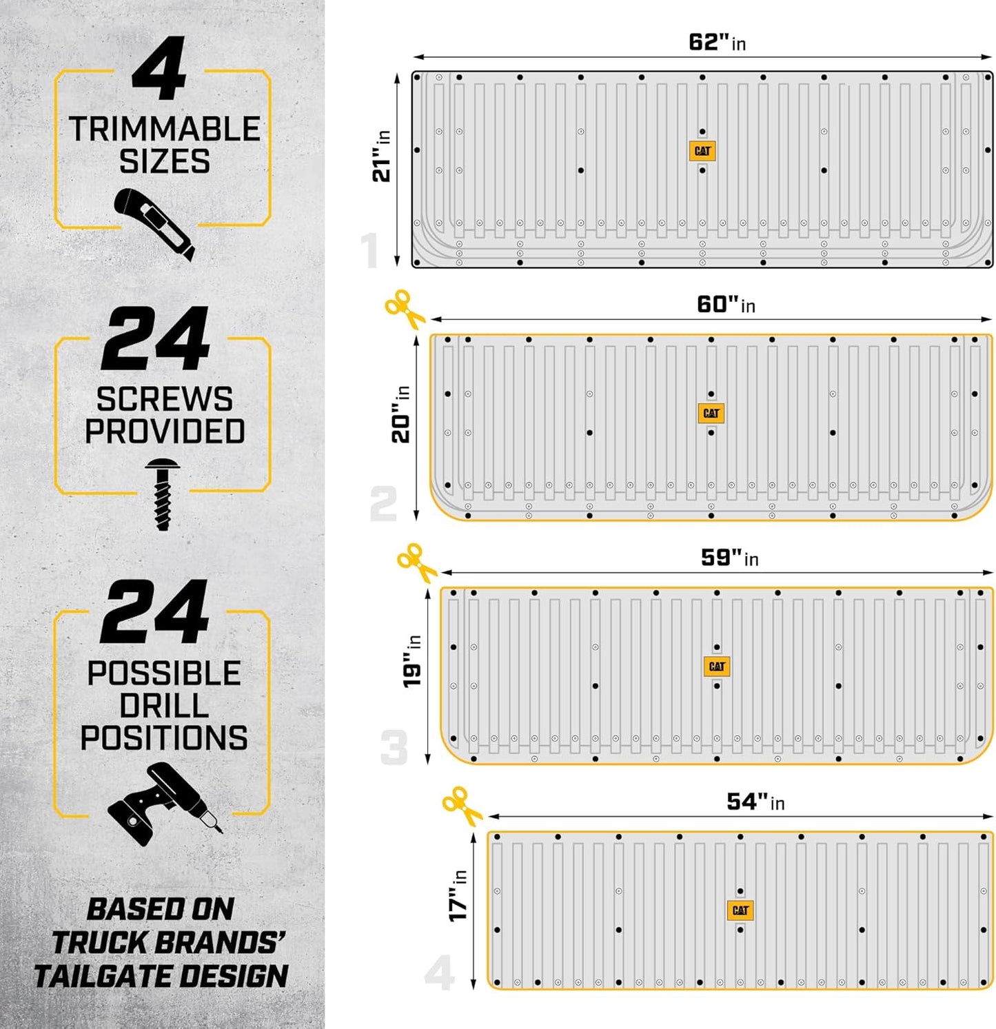 Cat® Ultra Tough Heavy Duty Truck Tailgate Mat/Pad/Protector - Universal Trim-to-Fit Extra-Thick Rubber for All Pickup Trucks 62" x 21" (CAMT-1509), Black