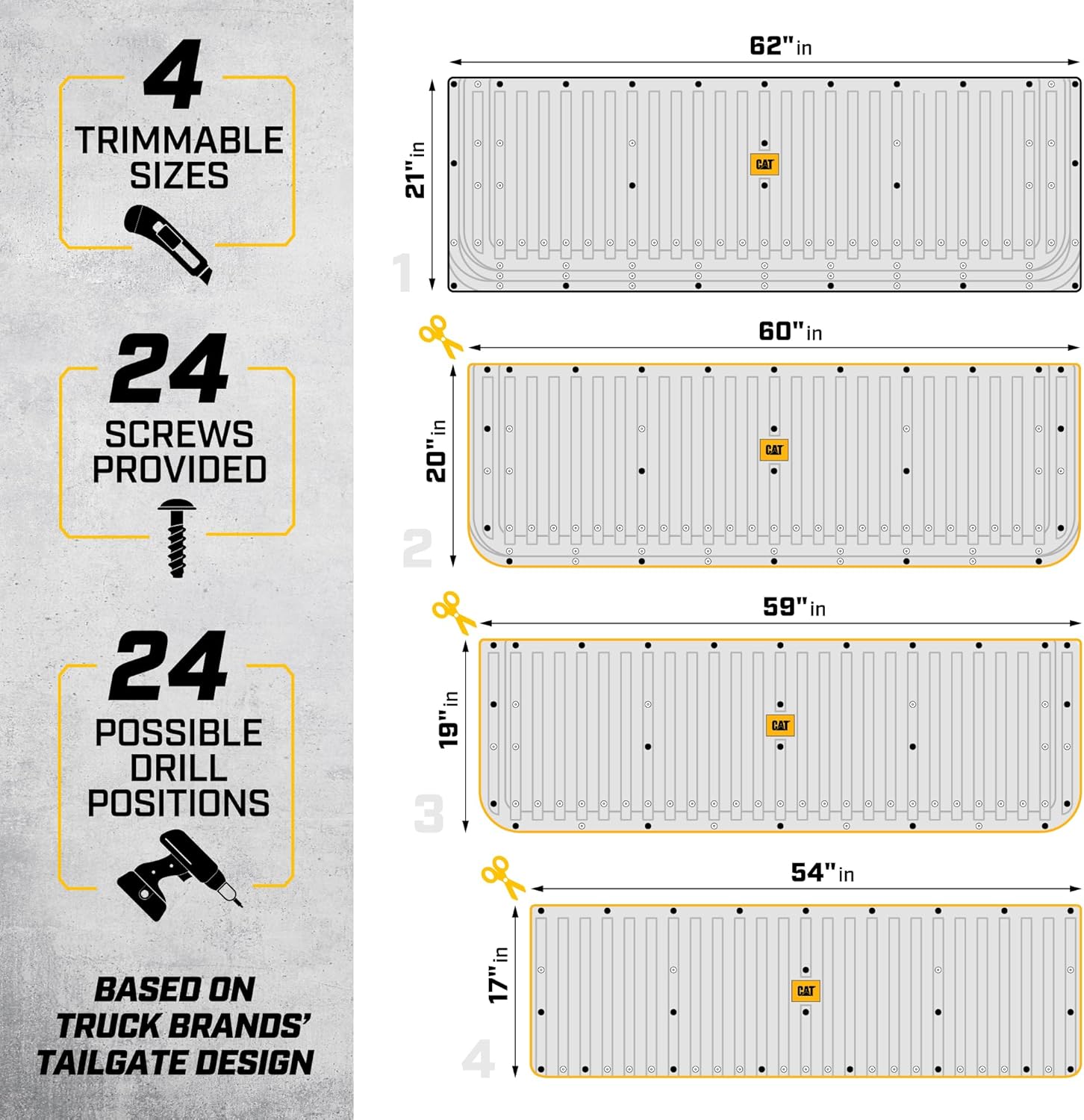 Cat® Ultra Tough Heavy Duty Truck Tailgate Mat/Pad/Protector - Universal Trim-to-Fit Extra-Thick Rubber for All Pickup Trucks 62" x 21" (CAMT-1509), Black