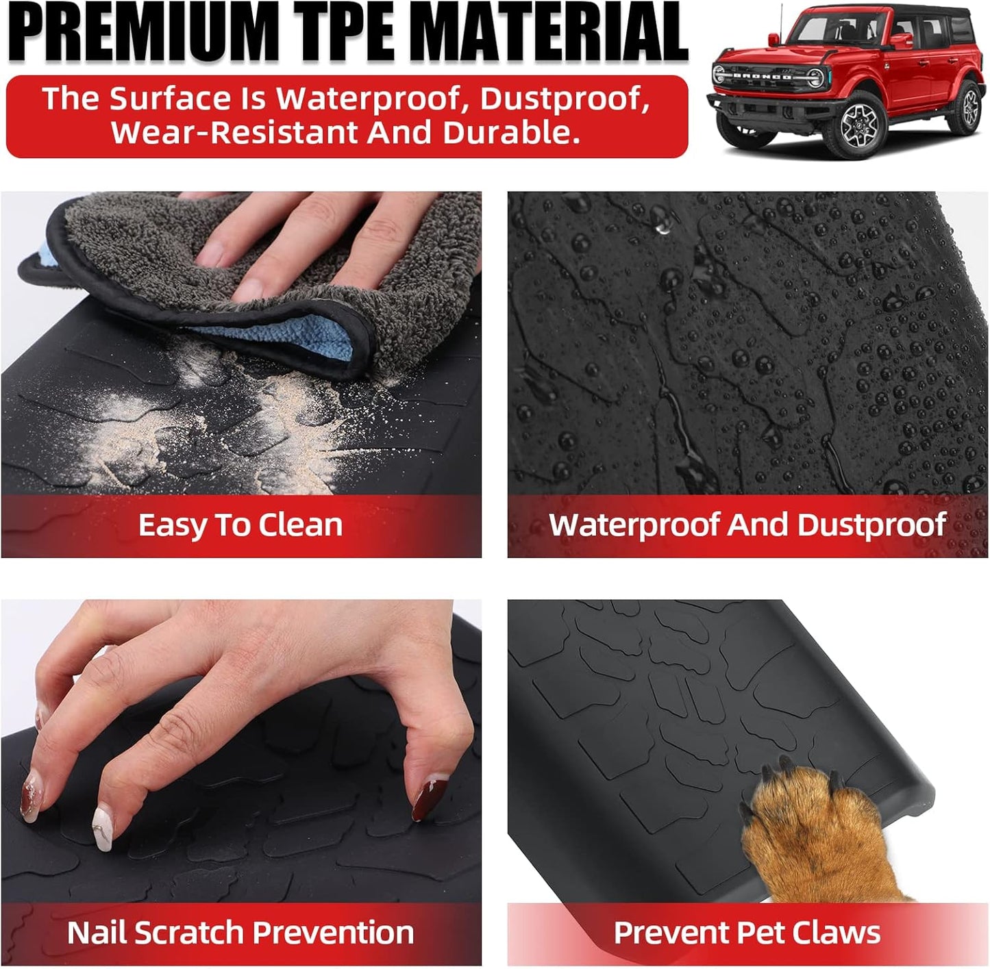 Waterproof TPE Armrest Cover for 2021-2024 Ford Bronco - Pet Scratch Protection