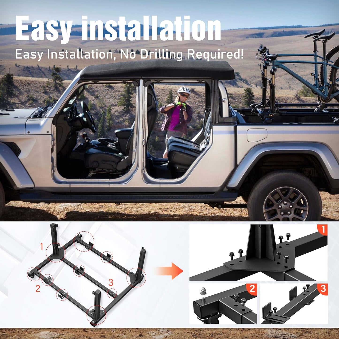 Door Storage Hanger Rack with Dust Cover for 1987-2026 Jeep Wrangler & Gladiator (Black)