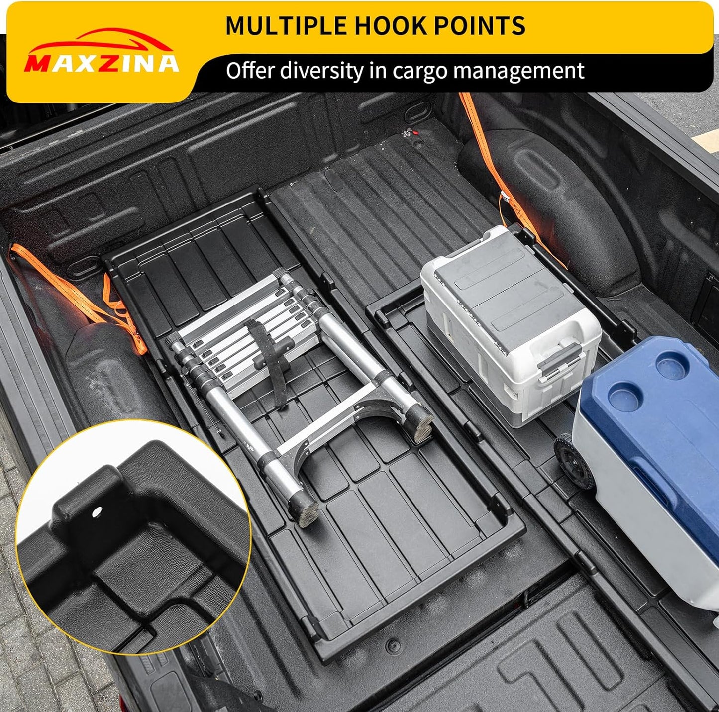 Slide-Out Truck Bed Cargo Tray Compatible with Ford F-150 Chevy Silverado GMC Sierra Dodge Ram Toyota Tundra ABS Plastic Lightweight Truck Bed Organizer Trolley System (62.36''*47.71''*3.47'')