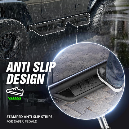 Two-Stair Black Running Boards for 2018-2026 Jeep Wrangler JL 4-Door - Rock Slider Nerf Bars