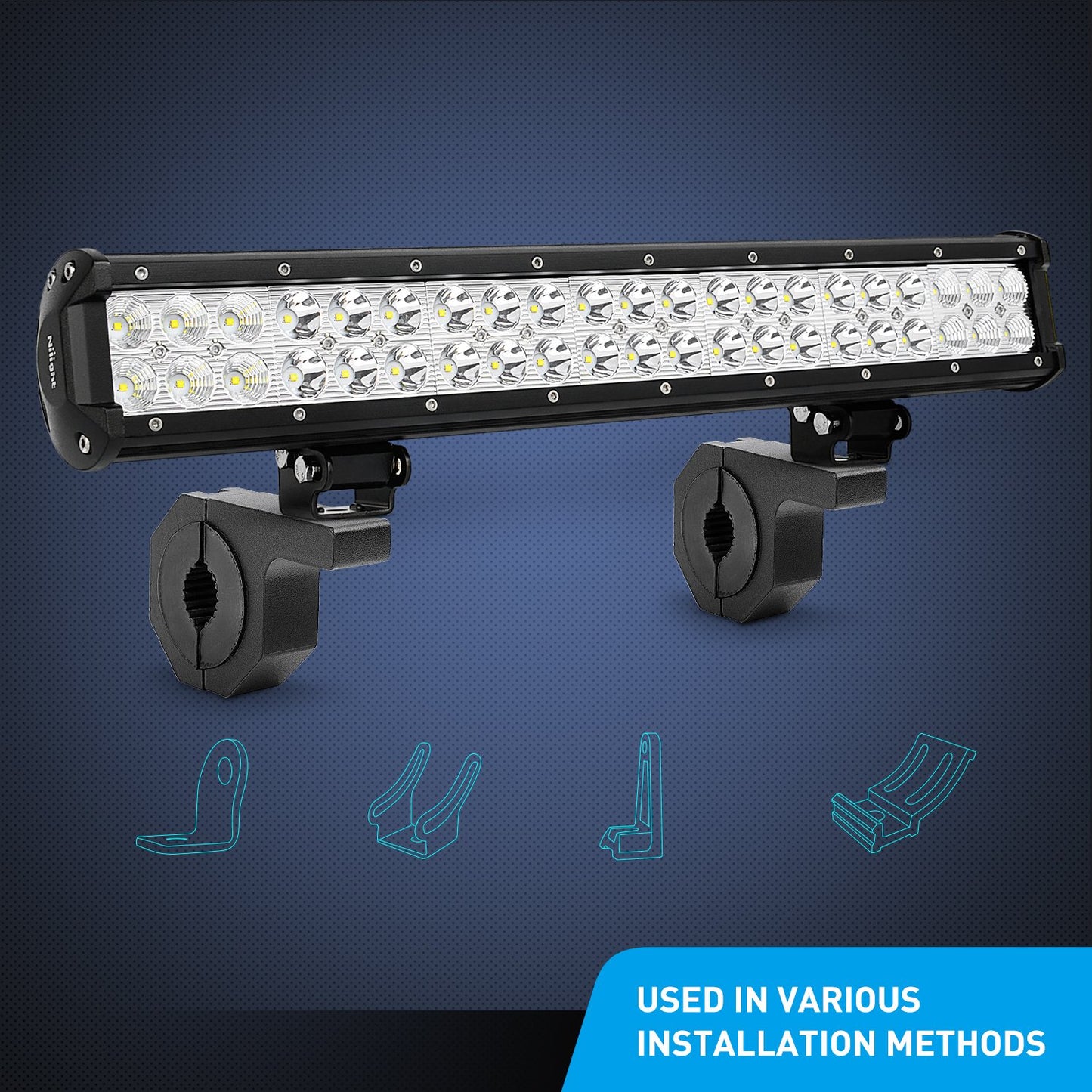 2-Pack Horizontal LED Light Bar Clamp Mount - Roll Cage/Roof Tube, Black