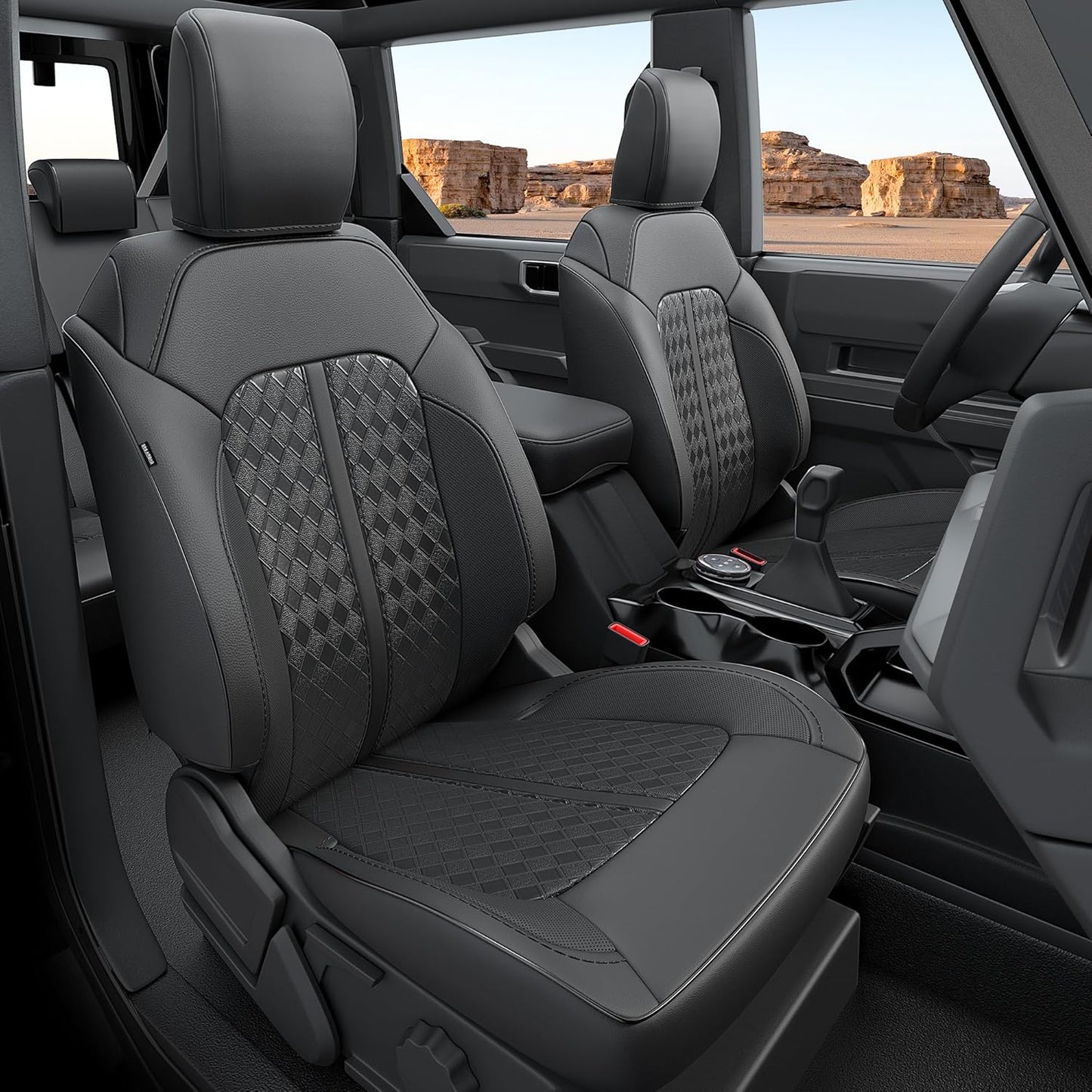 for Ford Bronco Leather Seat Covers 4 Door 2021 2022 2023 2024 2025, Custom Fit Car Seat Cover Full Set, Luxury Waterproof Interior Protectors Accessories, Black (W/O Rear Armrest)