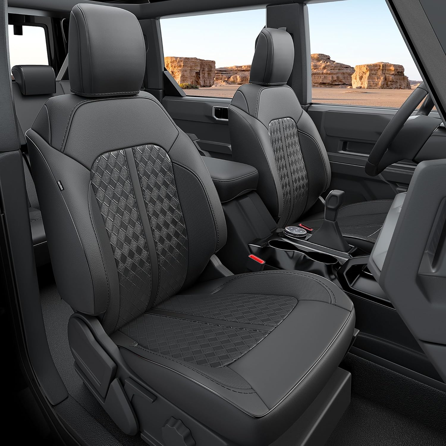 for Ford Bronco Leather Seat Covers 4 Door 2021 2022 2023 2024 2025, Custom Fit Car Seat Cover Full Set, Luxury Waterproof Interior Protectors Accessories, Black (W/O Rear Armrest)