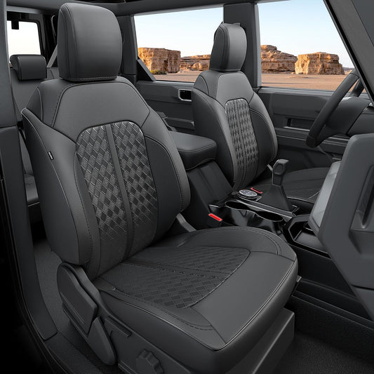 for Ford Bronco Leather Seat Covers 4 Door 2021 2022 2023 2024 2025, Custom Fit Car Seat Cover Full Set, Luxury Waterproof Interior Protectors Accessories, Black (W/O Rear Armrest)