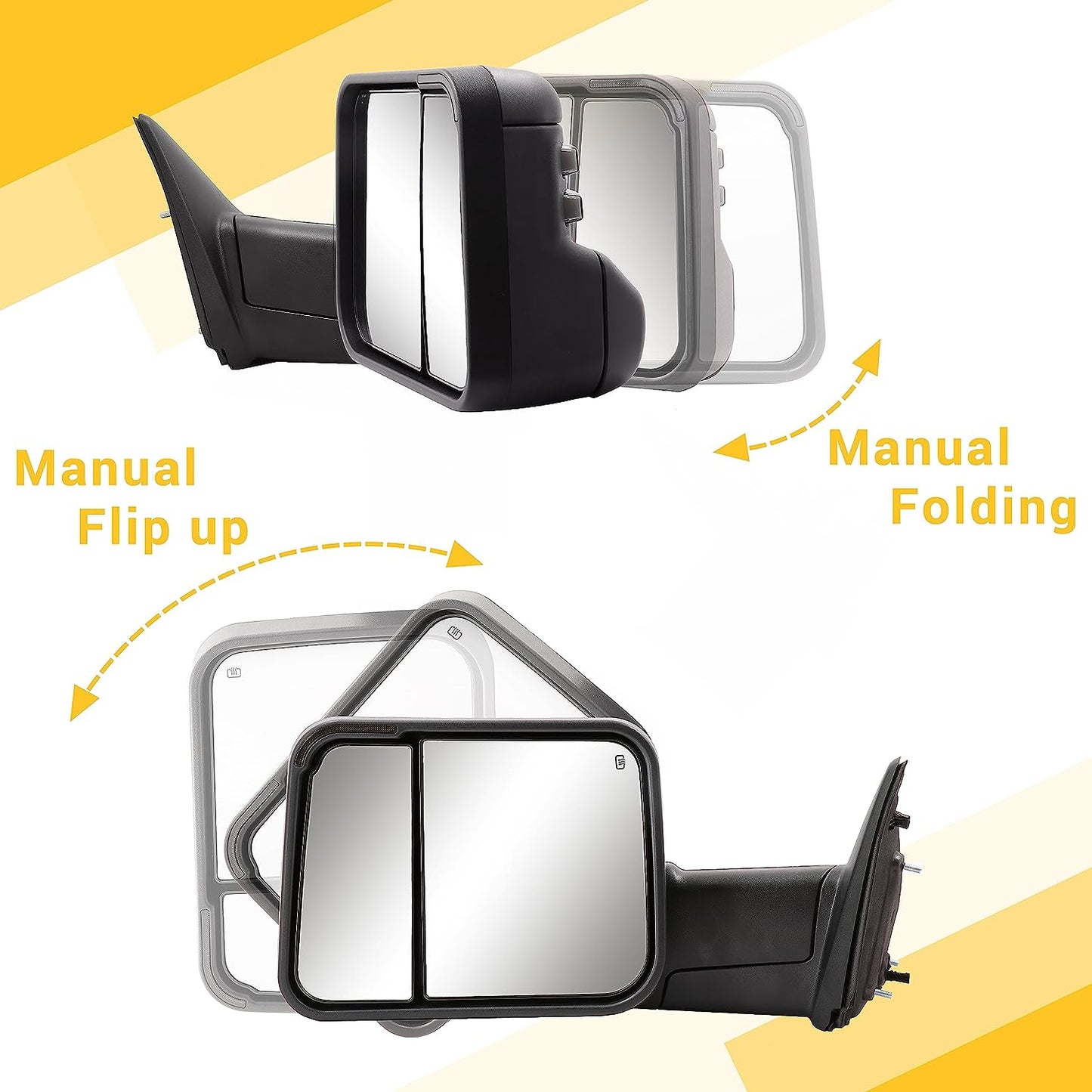 New Pattern Towing Mirrors for 2009-2018 Dodge Ram 1500, 2010-2018 Dodge Ram 2500 3500