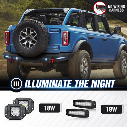 Bronco Rear Bumper with LED Lights, Sensor Holes, D-rings