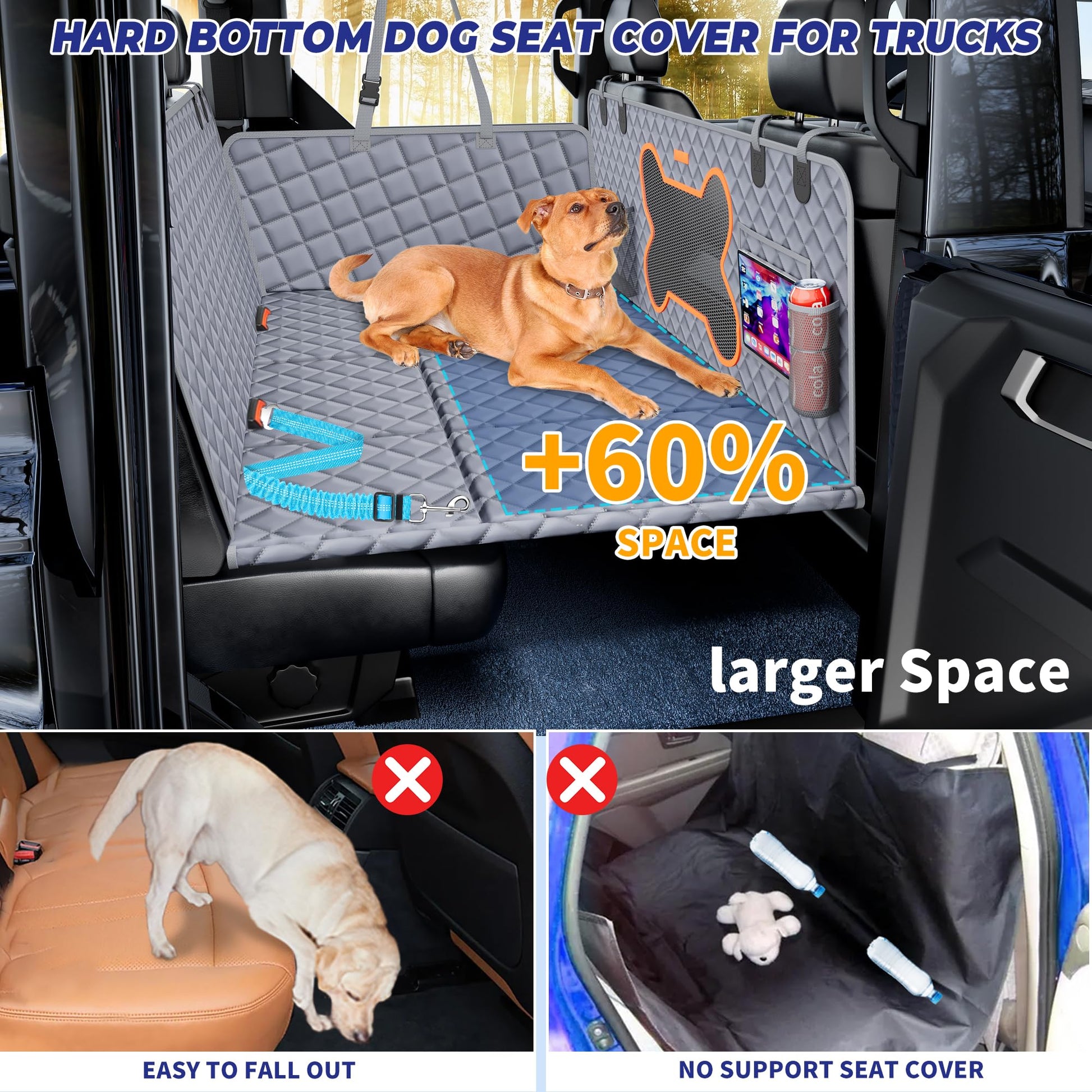 Hard Bottom Dog Hammock Back Seat Extender for Dogs for F150, RAM1500, Silverado - OHMU