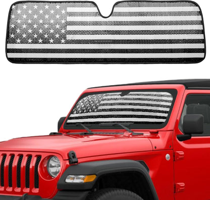 American Flag Windshield Sun Shade for Jeep Wrangler & Gladiator (Universal Foldable Fit)