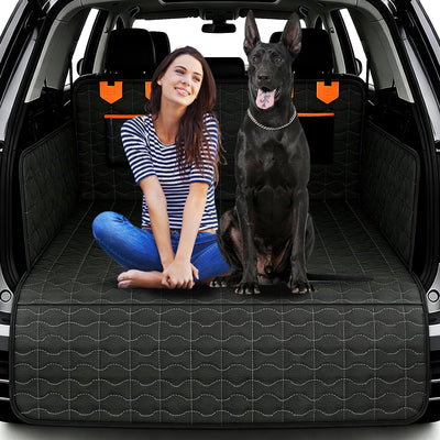Waterproof Dog Cargo Liner - Large Universal Fit w/Bumper Flap, Non-Slip Scratchproof for SUV/Sedan/Van (Black)