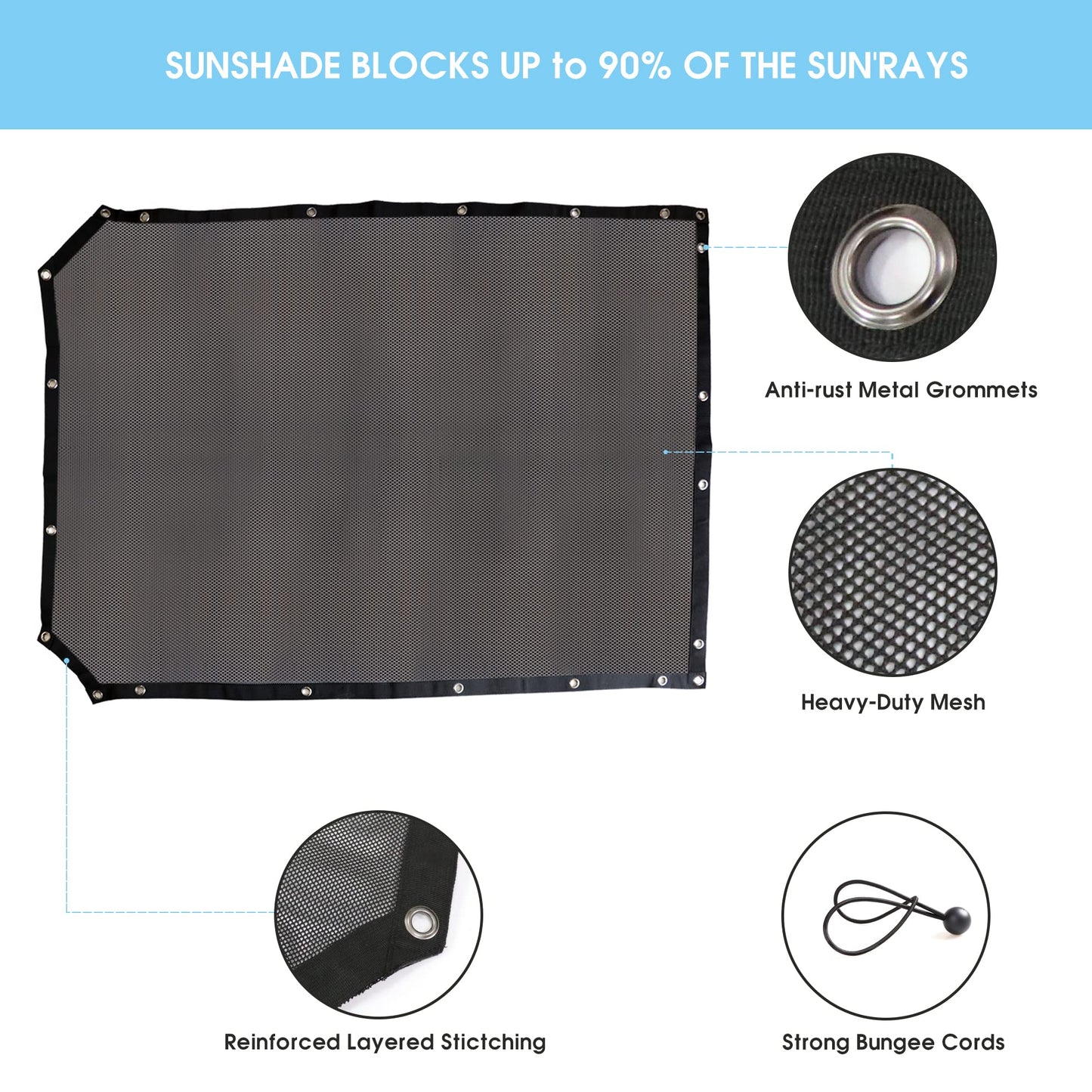Full Mesh Bikini Sun Shade for 2021-2026 Ford Bronco 4-Door - UV & Wind Protection (Black)
