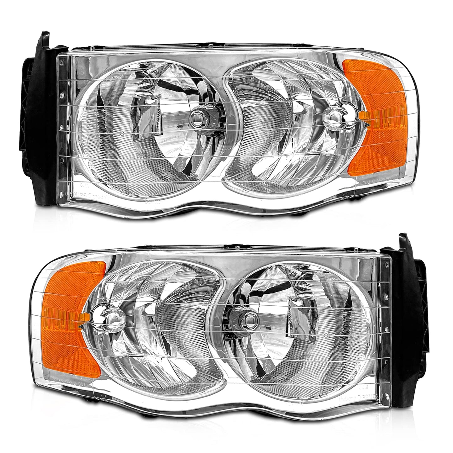 Chrome Headlight Assembly (Left+Right) for 2002-2005 Dodge Ram 1500 & 2003-2005 Ram 2500/3500