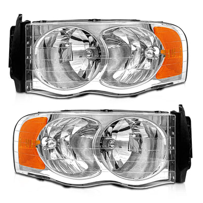 Chrome Headlight Assembly (Left+Right) for 2002-2005 Dodge Ram 1500 & 2003-2005 Ram 2500/3500