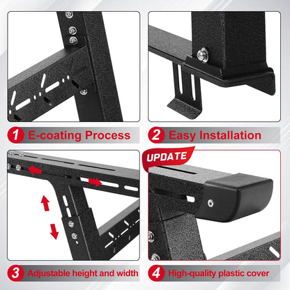 Universal Adjustable Truck Bed Rack - Overland/Contractor, 500-800 lb Capacity, No-Drill, Fits Gladiator/F-150/Tundra/Tacoma & More