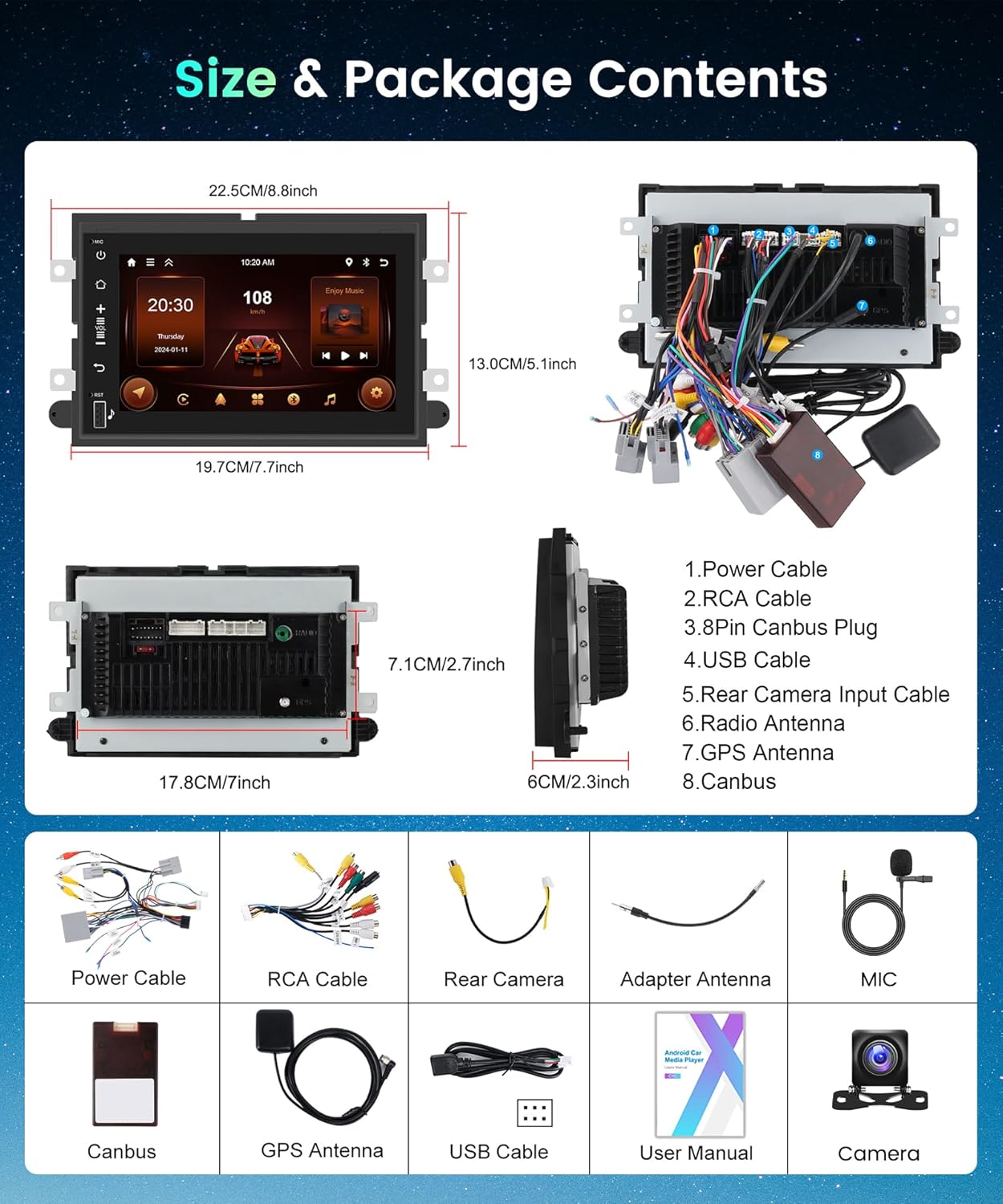 Podofo 2G 64G Radio for Ford F150 F250 F350 Fusion Edge Explorer Expedition Car Stereo,7inch 1080p IPS Touchscreen F-150 Stereo with Wireless Carplay Android Auto GPS WiFi FM/RDS EQ Backup Camera