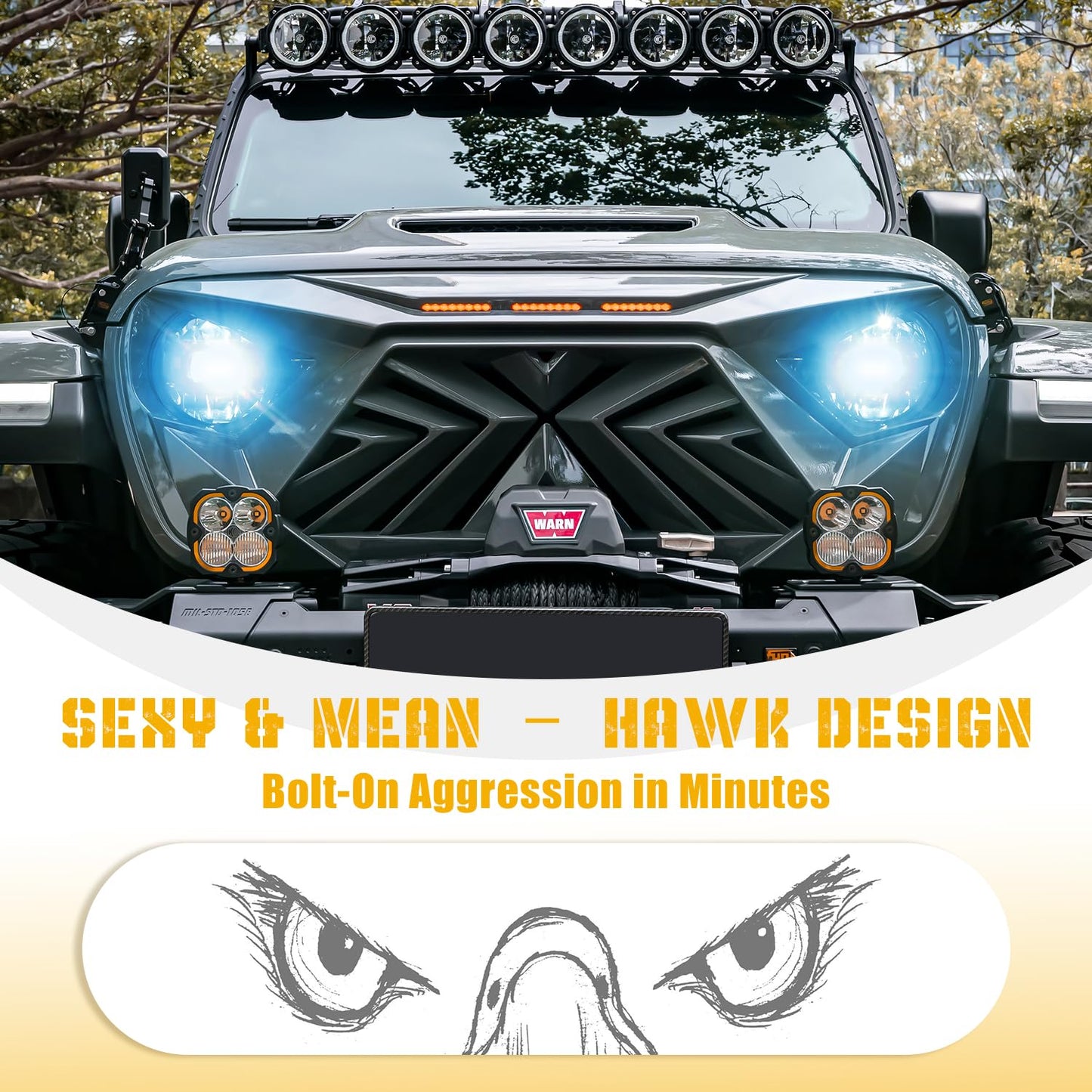 Jeep Wrangler JL JT Grille with Amber LED Lights