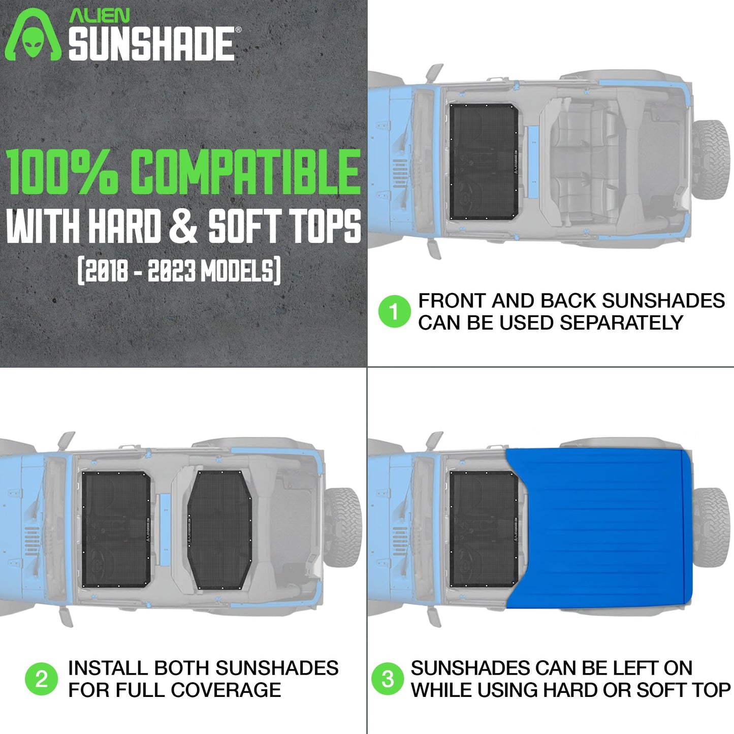 Front & Rear Mesh Sun Shade for 2018-2023 Jeep Wrangler JLU (Bikini Top)