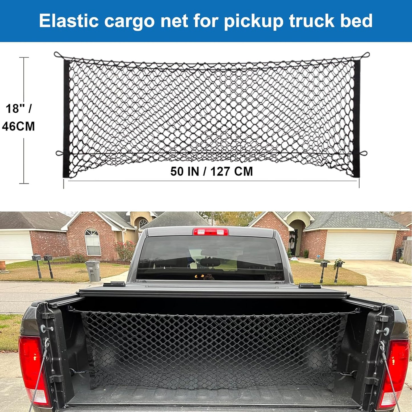 Heavy Duty Elastic Cargo Net (18"x50") for Ford, Chevy & GMC Pickup Beds