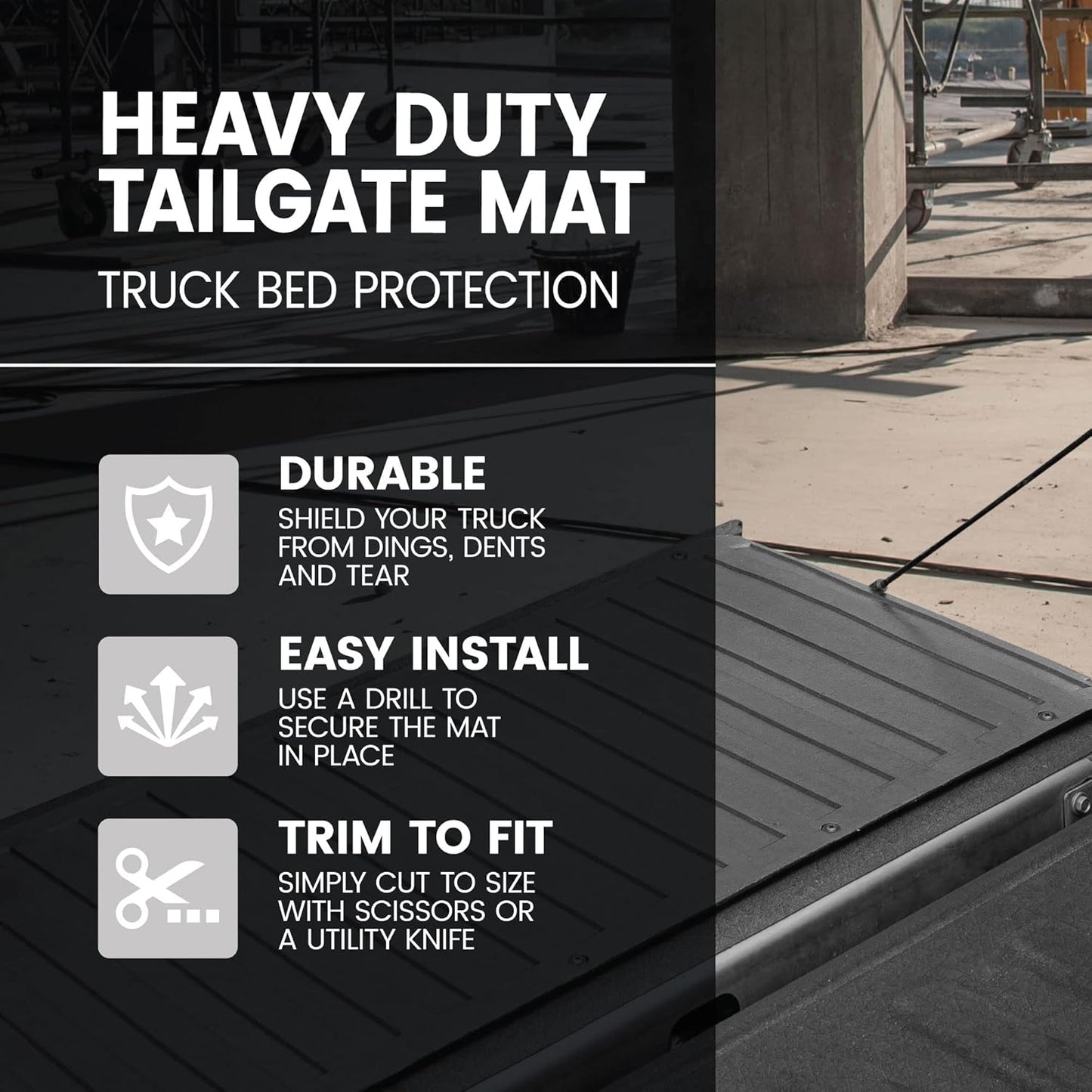 60"x19.5" Heavy-Duty Tailgate Mat - Extra Thick Rubber Cargo Liner, Trim-to-Fit for Pickup Trucks (Black)