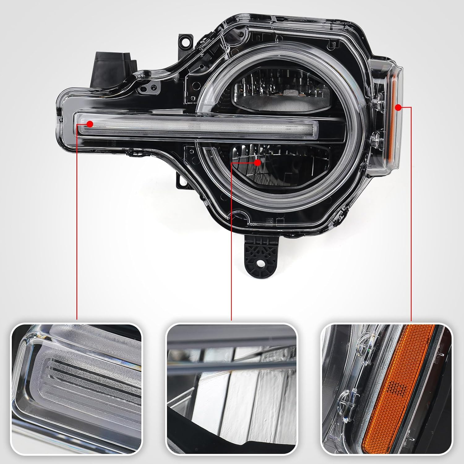 Left Full LED Headlight for Ford Bronco 2021 2022 2023 2024 2025, LH Headlamp Assembly Projector OE Factory Style Replacement for M2DZ13008F Driver Side