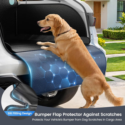 PU Leather Waterproof Dog Cargo Liner - Large Universal Fit w/Taller Side Panels, Bumper Flap (Black)