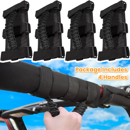4-Pack Roll Bar Grab Handles for Jeep Wrangler & Gladiator (1955-2023, Black)
