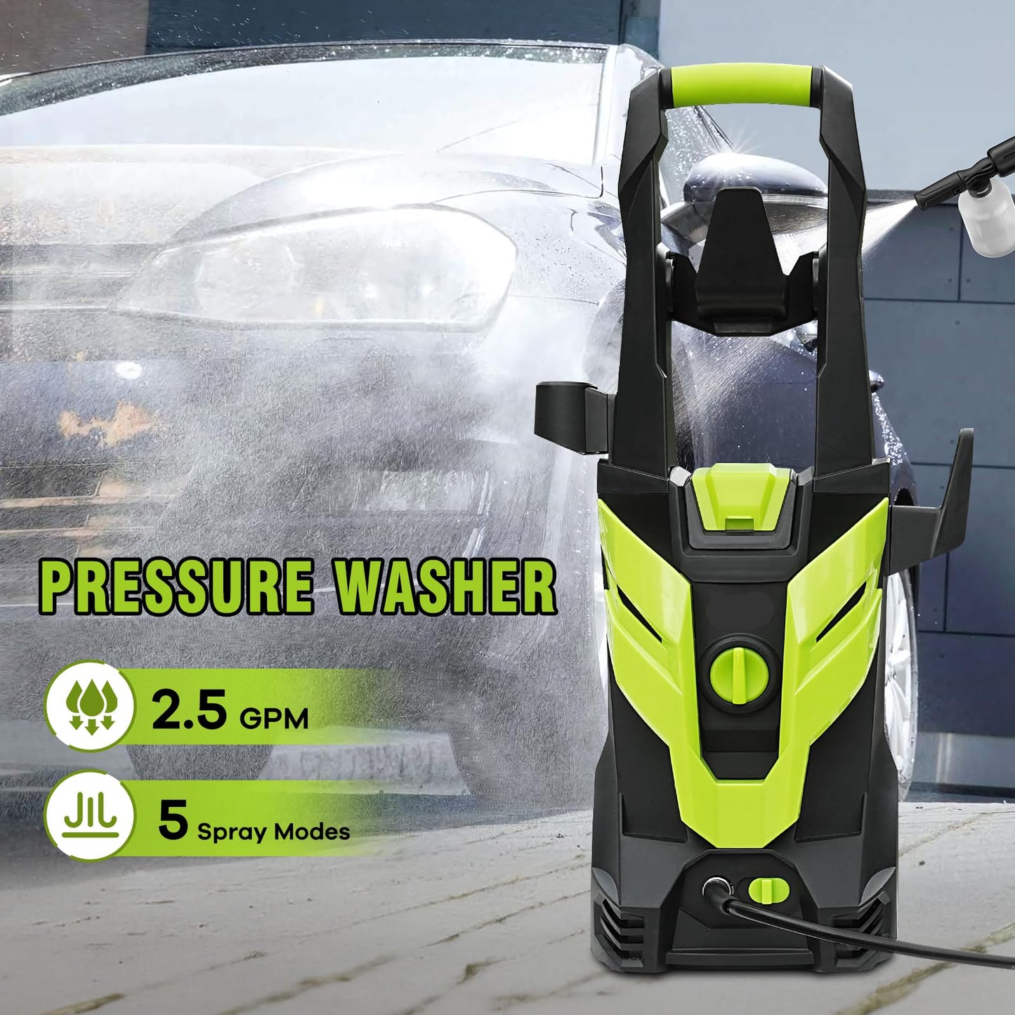 Portable Electric Pressure Washer - 4 Quick-Connect Nozzles for Car, Patio & Driveway