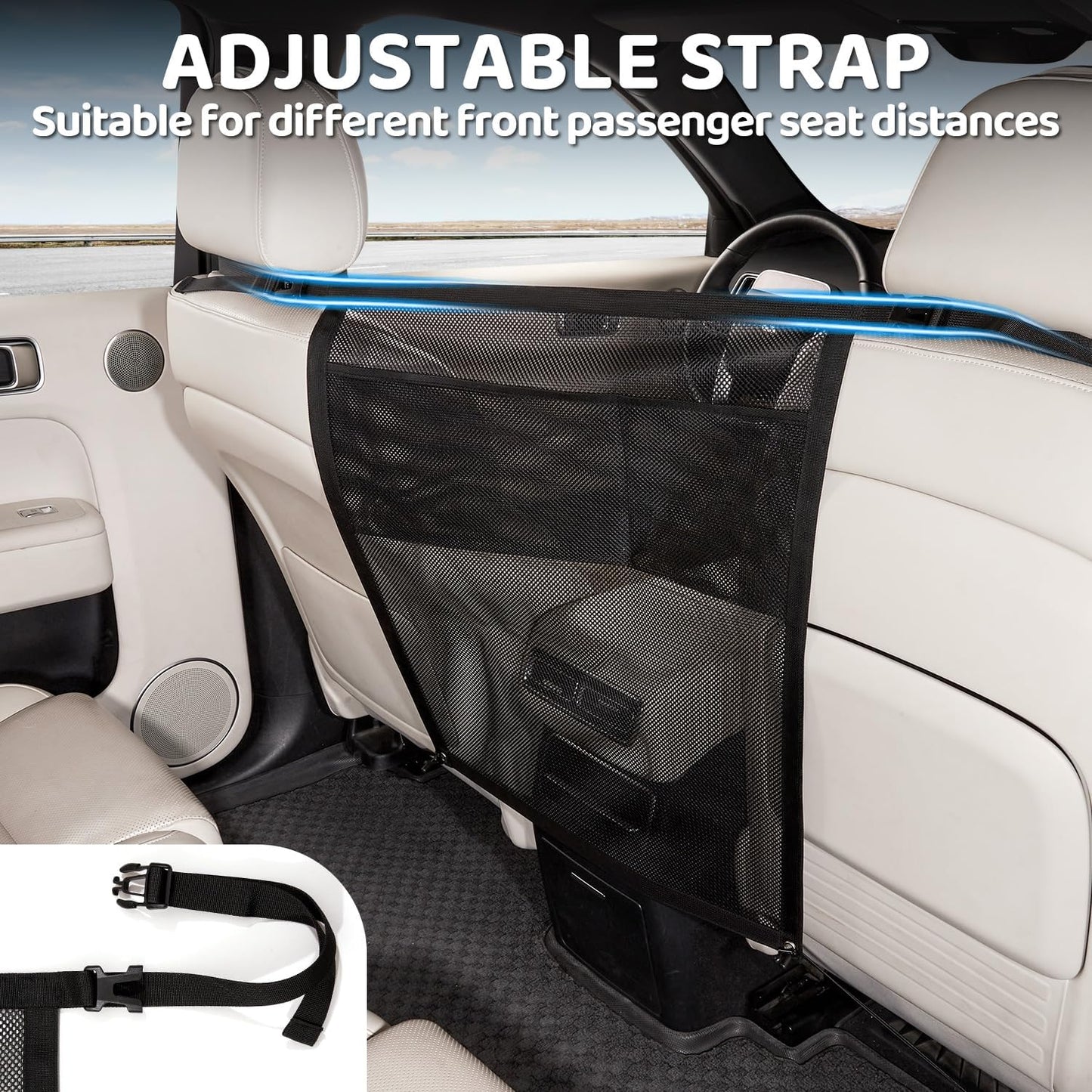 Dog Car Barrier with Mesh Organizer - Pet Divider for Car/SUV/Truck