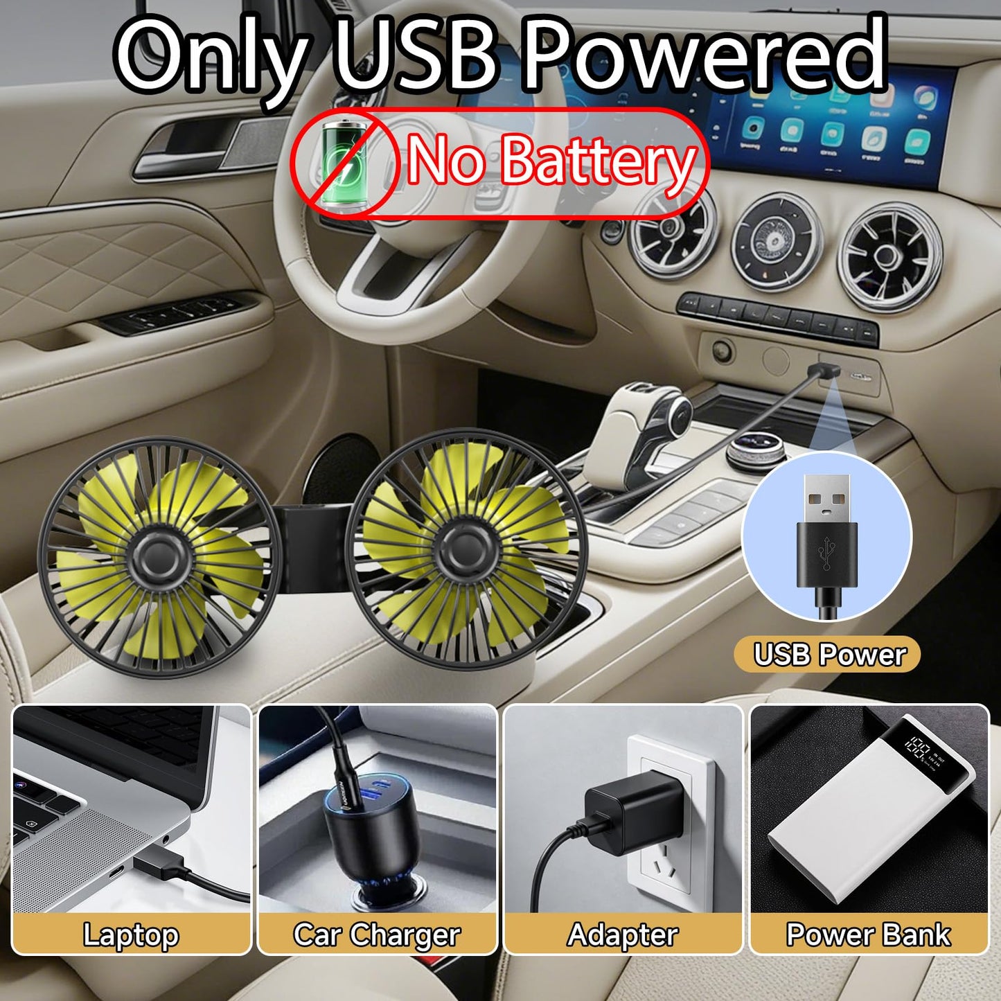 Car Backseat Fan for Kids, USB Powered