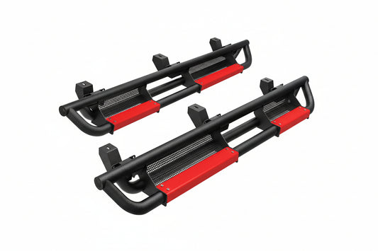 6" Running Boards for 2018-2026 Jeep Wrangler JL 4-Door - Black & Red