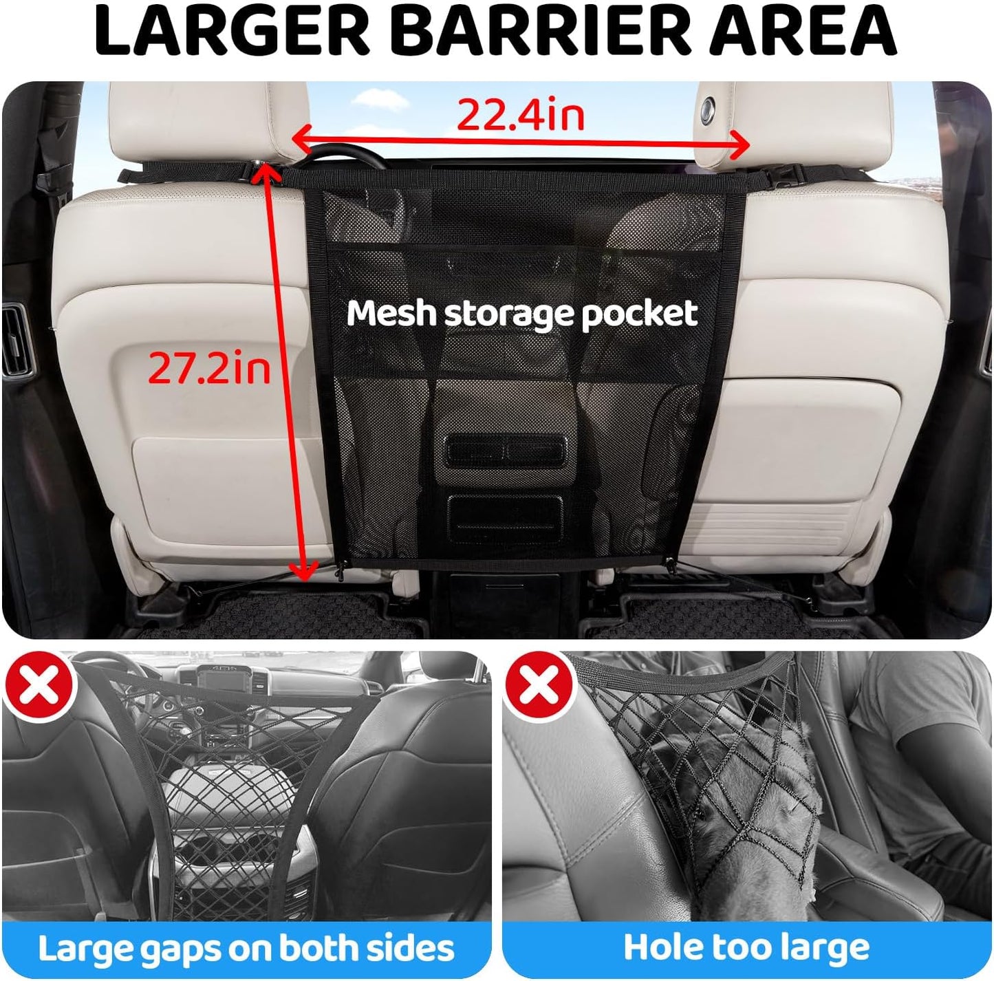 Dog Car Barrier with Mesh Organizer - Pet Divider for Car/SUV/Truck