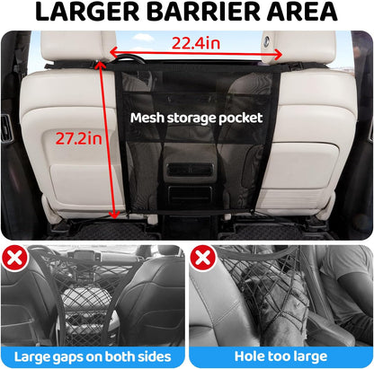 Dog Car Barrier with Mesh Organizer - Pet Divider for Car/SUV/Truck