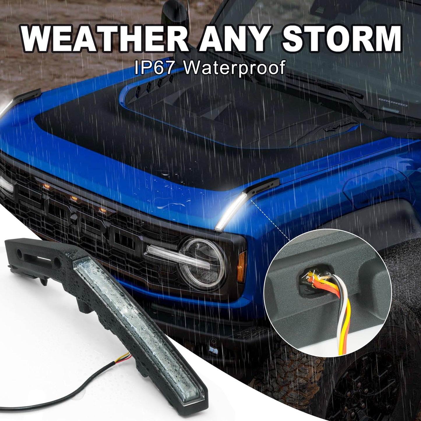 Bronco Trail Sight LED Hood Light, Aluminum, Turn Signal