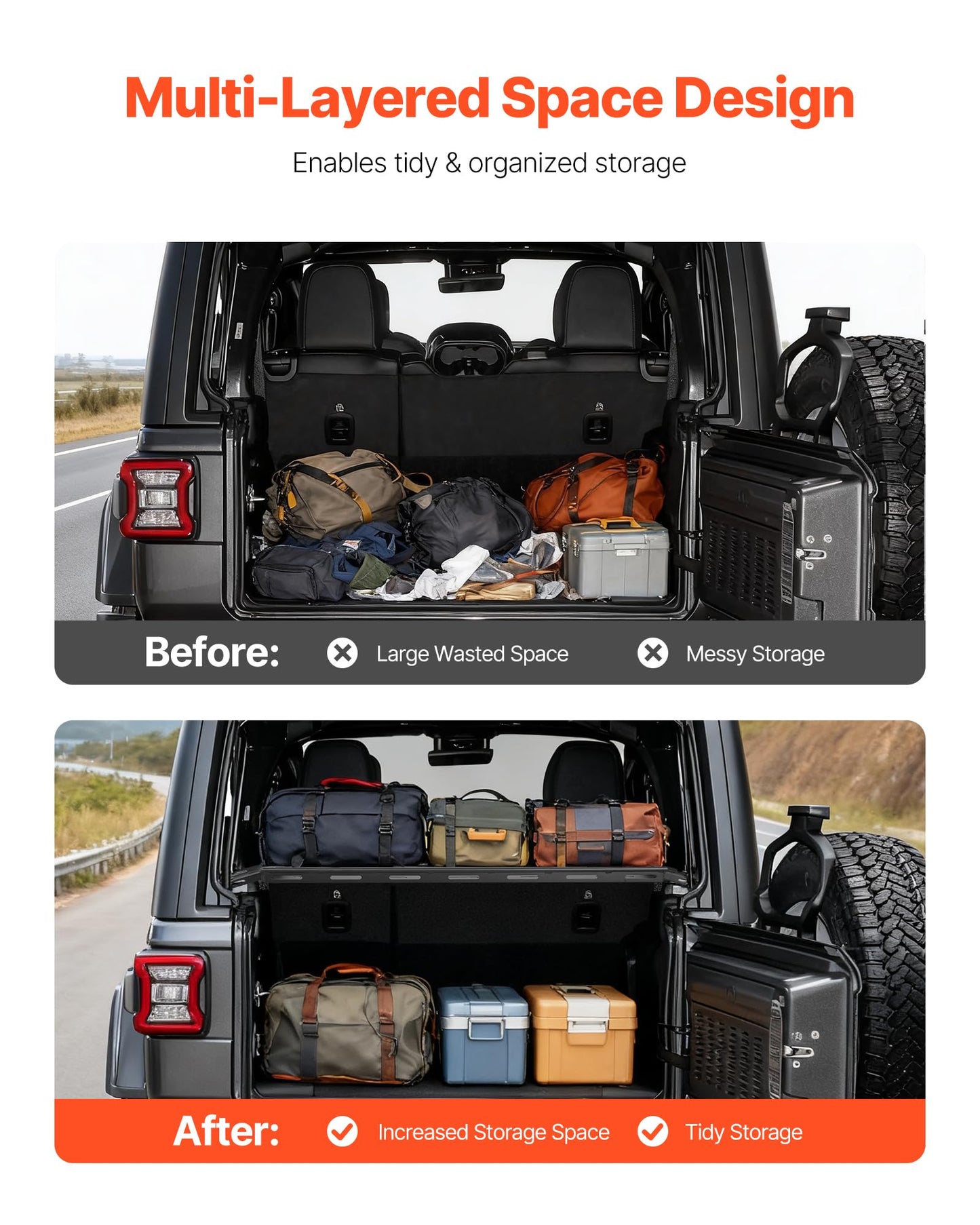 Rear Trunk Cargo Rack with Net for 2007-2024 Jeep Wrangler JK 4-Door Hardtops - 300 lb Capacity