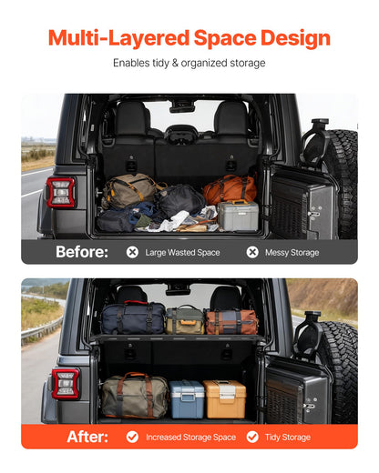 Rear Trunk Cargo Rack with Net for 2007-2024 Jeep Wrangler JK 4-Door Hardtops - 300 lb Capacity