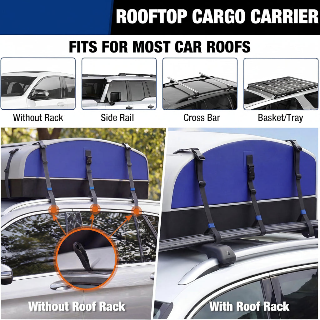 21ft³ Rooftop Cargo Carrier - Waterproof 840D PVC, Anti-Slip Mat, 6 Door Hooks, Storage Bag
