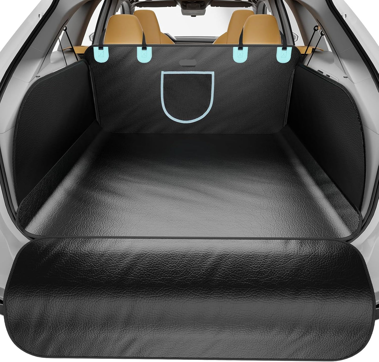 PU Leather Waterproof Dog Cargo Liner - Large Universal Fit w/Taller Side Panels, Bumper Flap (Black)
