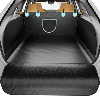PU Leather Waterproof Dog Cargo Liner - Large Universal Fit w/Taller Side Panels, Bumper Flap (Black)