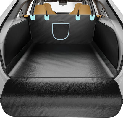 PU Leather Waterproof Dog Cargo Liner - Large Universal Fit w/Taller Side Panels, Bumper Flap (Black)