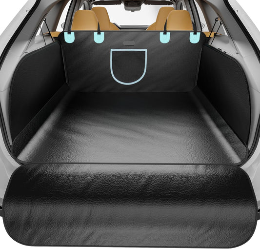 PU Leather Waterproof Dog Cargo Liner - Large Universal Fit w/Taller Side Panels, Bumper Flap (Black)