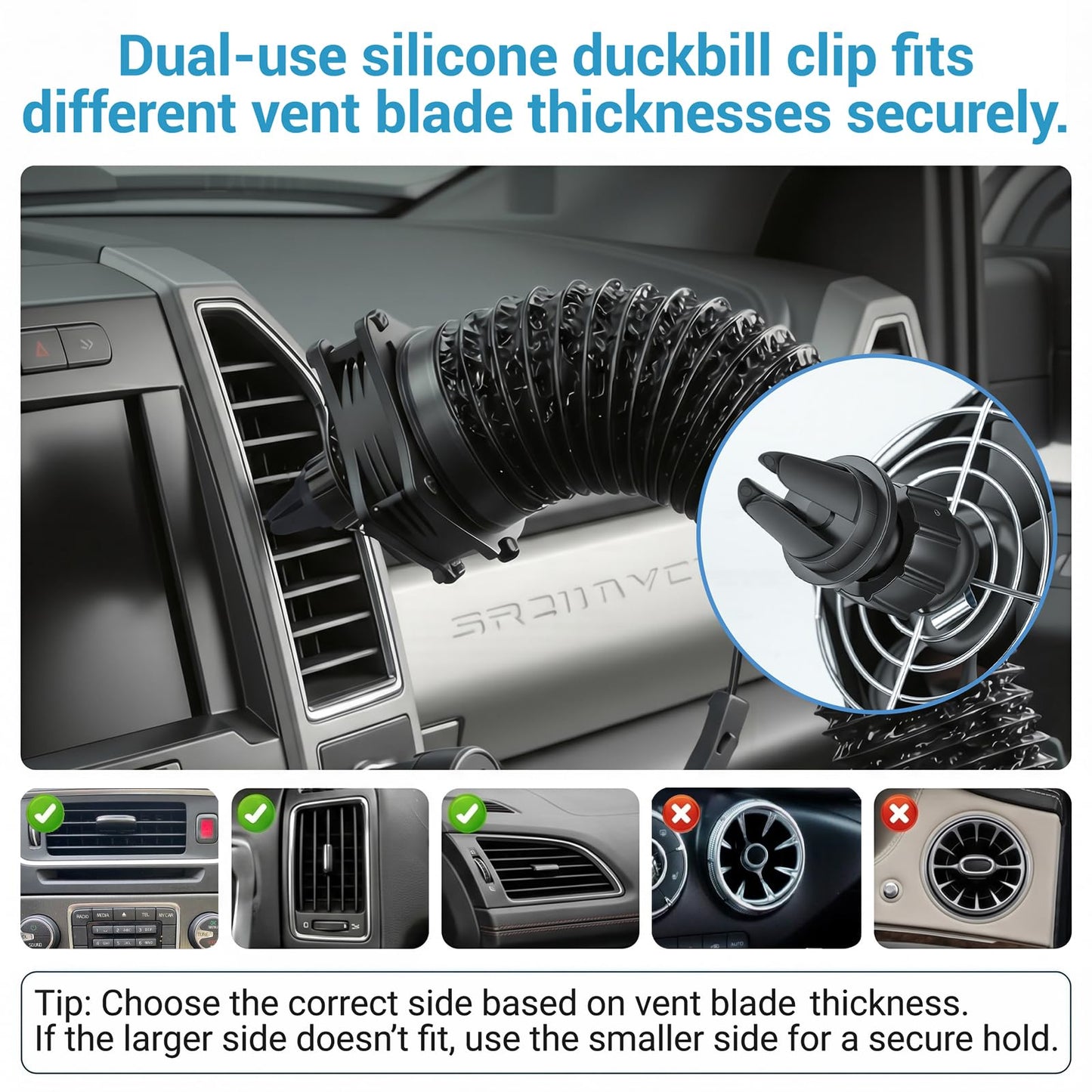 Car AC Vent Extender with USB Fan for Backseat
