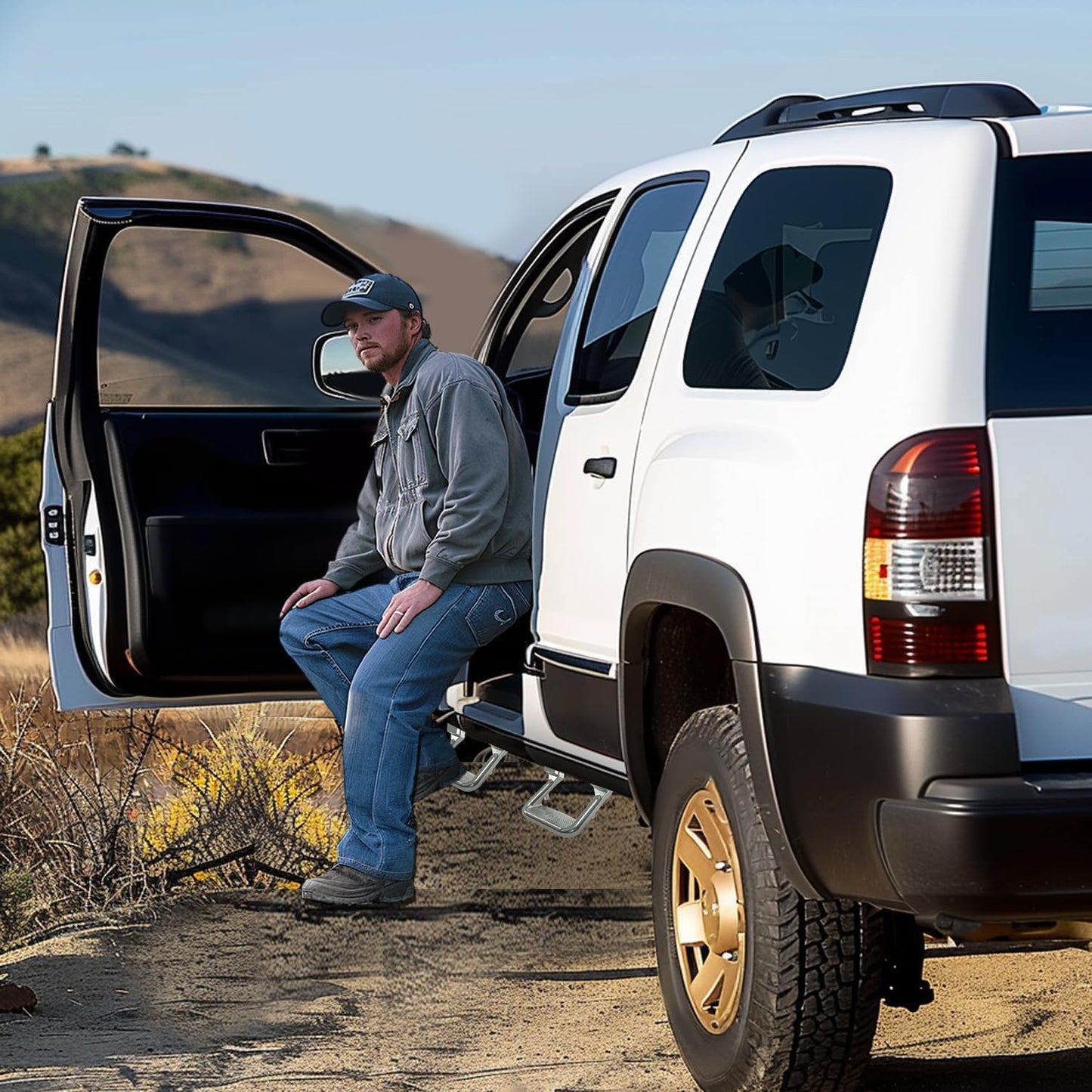 Electrophoresis Black Aluminum Side Steps - 300 lb Capacity, Universal for Chevy/Ford/Toyota/GMC/Dodge/Jeep